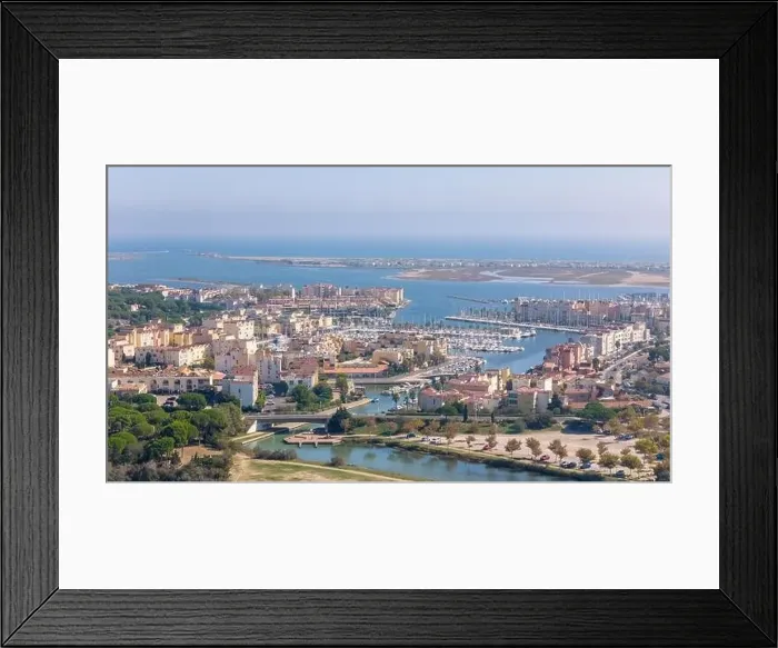 Framed Print : Aerial drone photo of the coastal town and marina in Gruissan, France Framed Print : Aerial drone photo of the coastal town and marina in Gruissan, France
