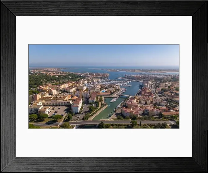 Framed Print : Aerial drone photo of the coastal town and marina in Gruissan, France Framed Print : Aerial drone photo of the coastal town and marina in Gruissan, France