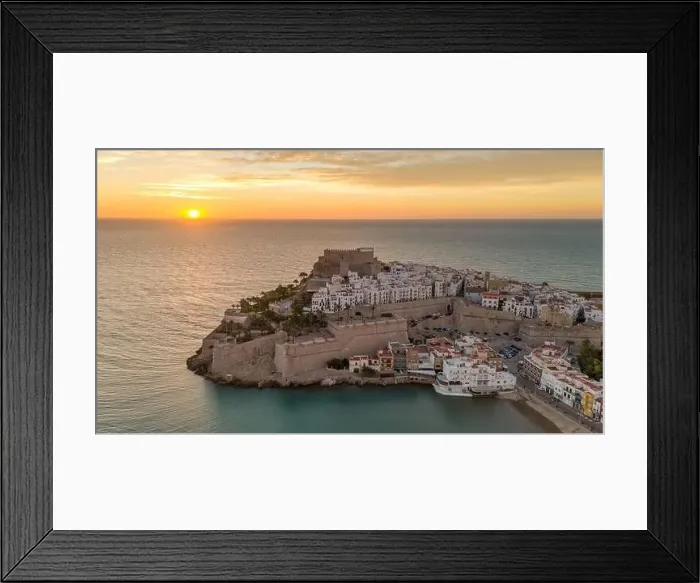 Framed Print : Aerial drone photo of the peninsula and old town centre of Peniscola Framed Print : Aerial drone photo of the peninsula and old town centre of Peniscola