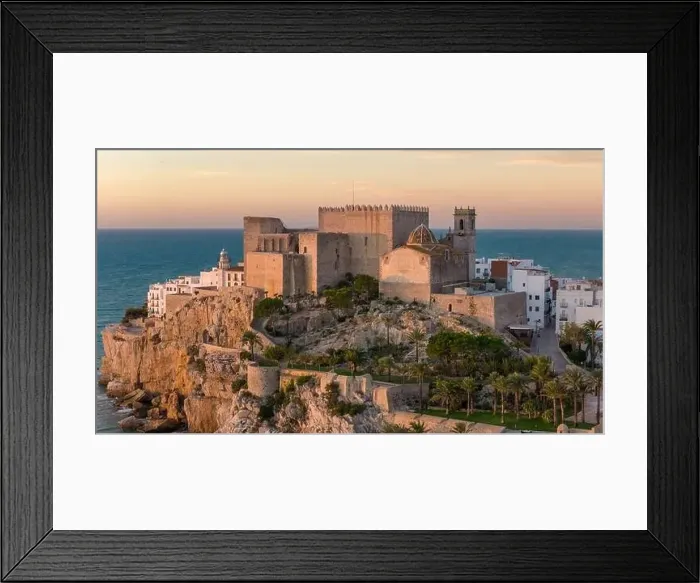 Framed Print : Aerial drone photo of the peninsula and old town centre of Peniscola Framed Print : Aerial drone photo of the peninsula and old town centre of Peniscola
