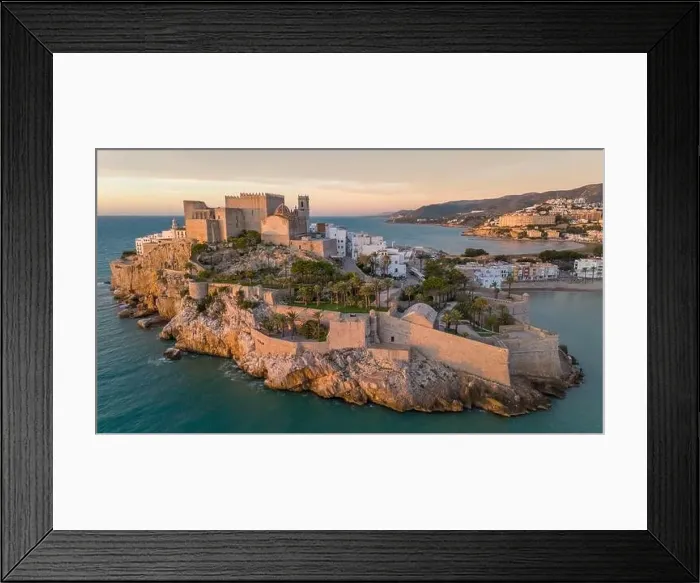 Framed Print : Aerial drone photo of the peninsula and old town centre of Peniscola Framed Print : Aerial drone photo of the peninsula and old town centre of Peniscola