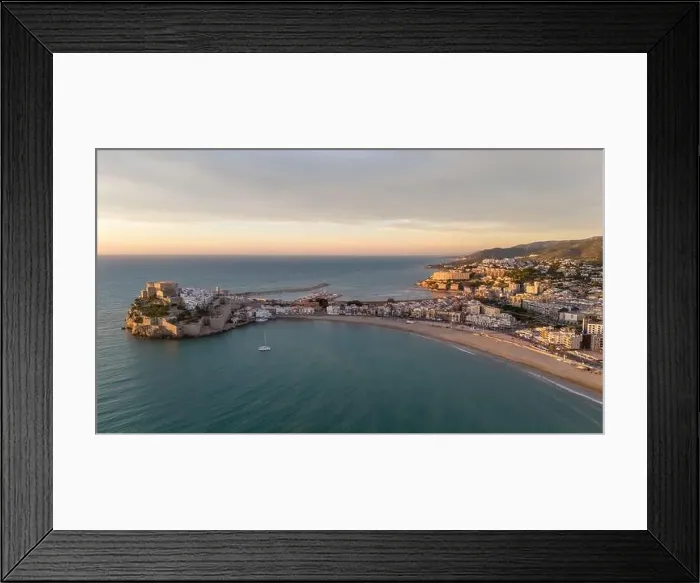 Framed Print : Aerial drone photo of the peninsula and old town centre of Peniscola Framed Print : Aerial drone photo of the peninsula and old town centre of Peniscola