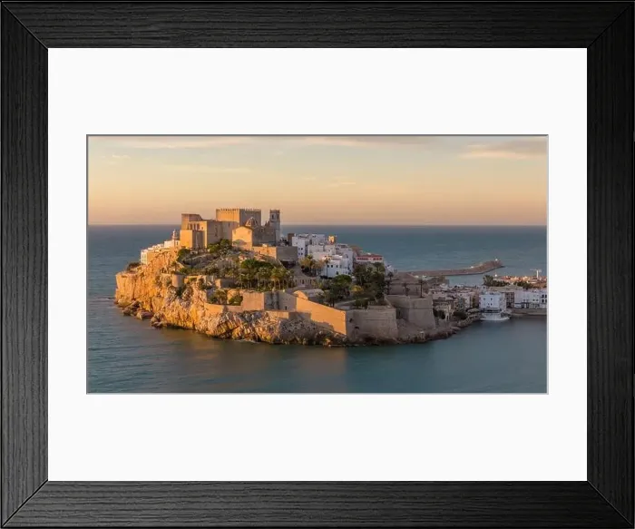 Framed Print : Aerial drone photo of the peninsula and old town centre of Peniscola Framed Print : Aerial drone photo of the peninsula and old town centre of Peniscola