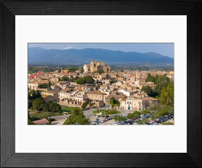 Framed Print : Aerial drone photo of the Spanish town named Peralada in Catalonia