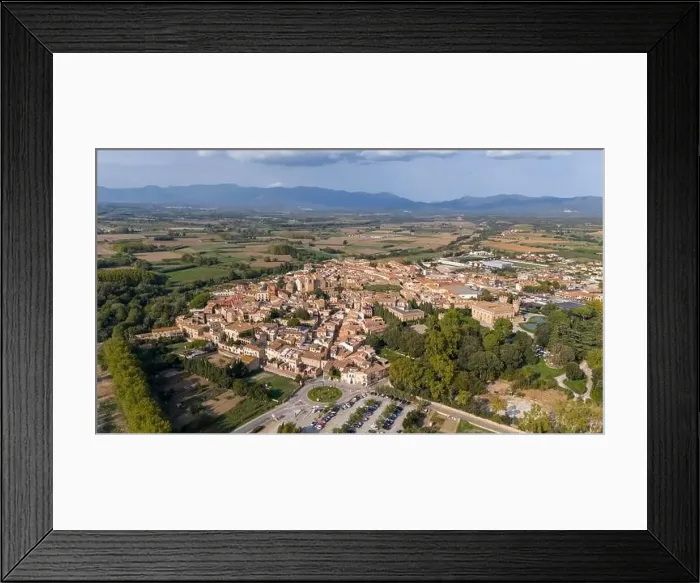 Framed Print : Aerial drone photo of the Spanish town named Peralada in Catalonia