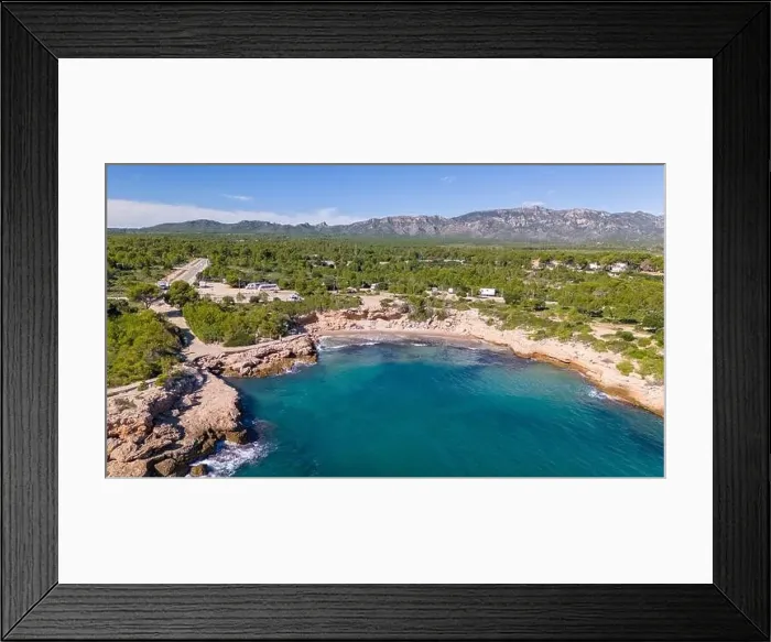 Framed Print : Aerial drone photo of the coast in Spain near the village of Sant Jordi d'Alfama Framed Print : Aerial drone photo of the coast in Spain near the village of Sant Jordi d'Alfama
