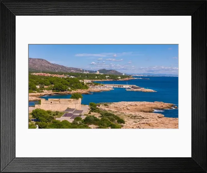 Framed Print : Aerial drone photo of the coast in Spain near the village of Sant Jordi d'Alfama Framed Print : Aerial drone photo of the coast in Spain near the village of Sant Jordi d'Alfama