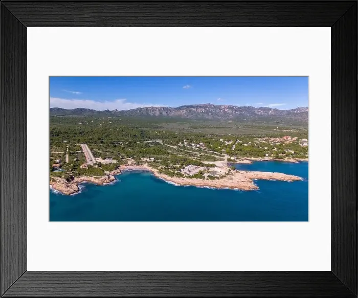 Framed Print : Aerial drone photo of the coast in Spain near the village of Sant Jordi d'Alfama Framed Print : Aerial drone photo of the coast in Spain near the village of Sant Jordi d'Alfama