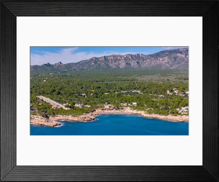 Framed Print : Aerial drone photo of the coast in Spain near the village of Sant Jordi d'Alfama Framed Print : Aerial drone photo of the coast in Spain near the village of Sant Jordi d'Alfama
