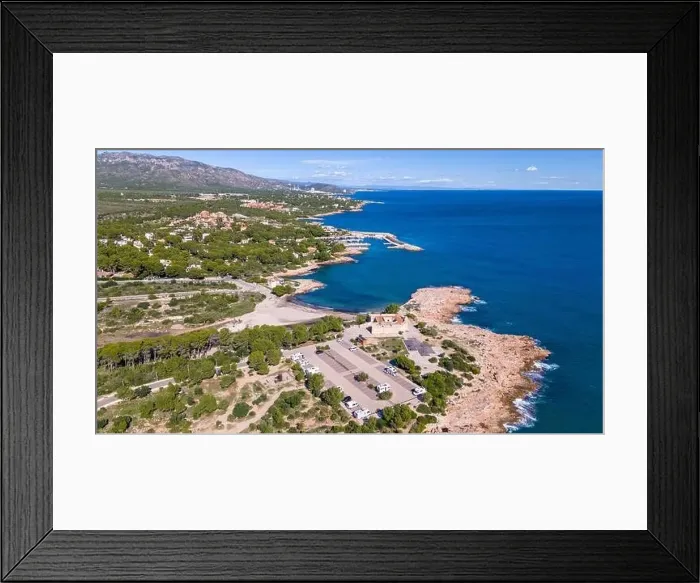 Framed Print : Aerial drone photo of the coast in Spain near the village of Sant Jordi d'Alfama Framed Print : Aerial drone photo of the coast in Spain near the village of Sant Jordi d'Alfama