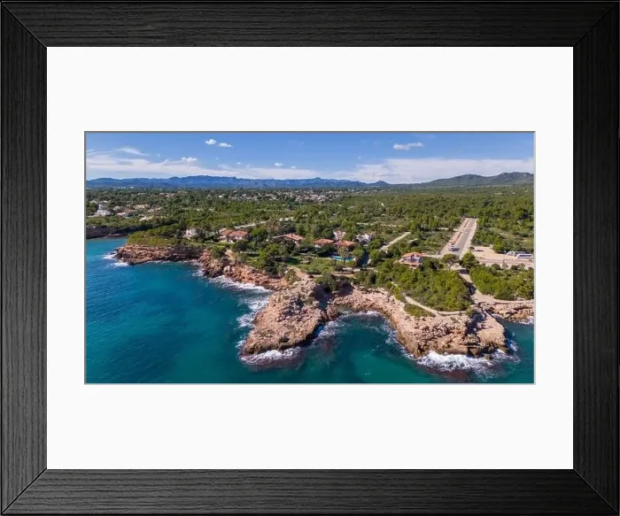 Framed Print : Aerial drone photo of the coast in Spain near the village of Sant Jordi d'Alfama Framed Print : Aerial drone photo of the coast in Spain near the village of Sant Jordi d'Alfama