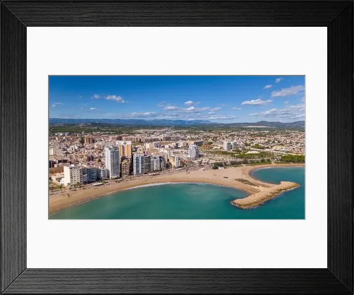 Framed Print : Aerial drone view on the coastal town of Vinaros in the province of Castellon