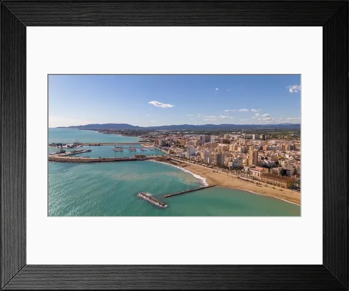 Framed Print : Aerial drone view on the coastal town of Vinaros in the province of Castellon