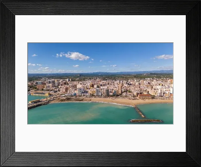 Framed Print : Aerial drone view on the coastal town of Vinaros in the province of Castellon Framed Print : Aerial drone view on the coastal town of Vinaros in the province of Castellon