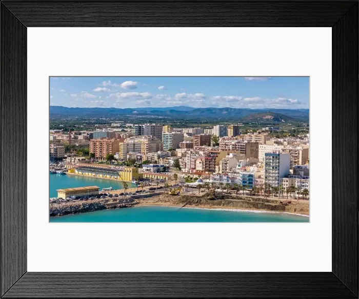 Framed Print : Aerial drone view on the coastal town of Vinaros in the province of Castellon Framed Print : Aerial drone view on the coastal town of Vinaros in the province of Castellon