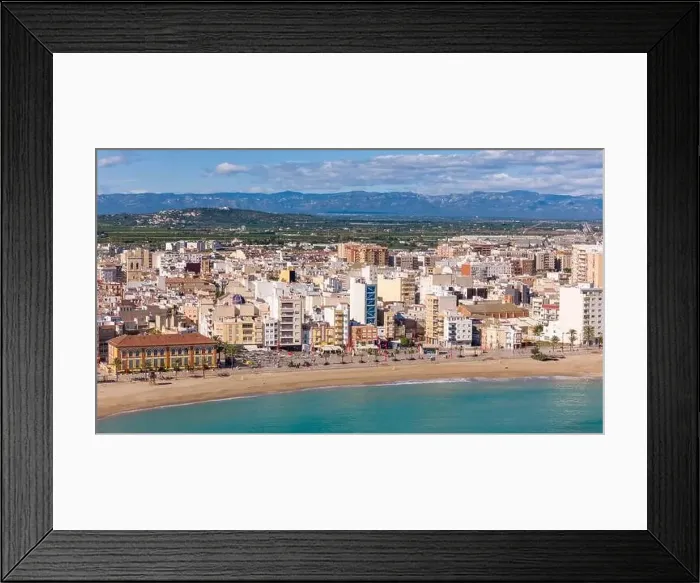 Framed Print : Aerial drone view on the coastal town of Vinaros in the province of Castellon Framed Print : Aerial drone view on the coastal town of Vinaros in the province of Castellon