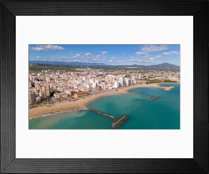 Framed Print : Aerial drone view on the coastal town of Vinaros in the province of Castellon Framed Print : Aerial drone view on the coastal town of Vinaros in the province of Castellon