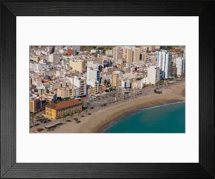 Framed Print : Aerial drone view on the coastal town of Vinaros in the province of Castellon