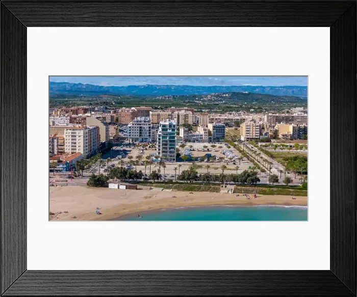 Framed Print : Aerial drone view on the coastal town of Vinaros in the province of Castellon Framed Print : Aerial drone view on the coastal town of Vinaros in the province of Castellon