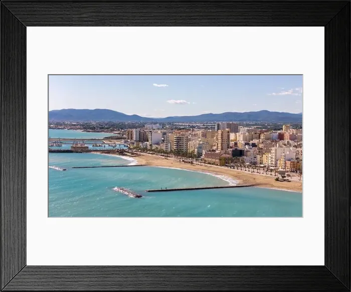 Framed Print : Aerial drone view on the coastal town of Vinaros in the province of Castellon Framed Print : Aerial drone view on the coastal town of Vinaros in the province of Castellon