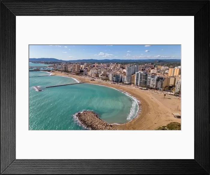 Framed Print : Aerial drone view on the coastal town of Vinaros in the province of Castellon Framed Print : Aerial drone view on the coastal town of Vinaros in the province of Castellon