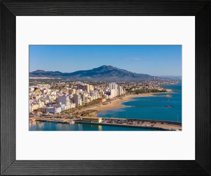 Framed Print : Aerial drone view on the coastal town of Vinaros in the province of Castellon Framed Print : Aerial drone view on the coastal town of Vinaros in the province of Castellon