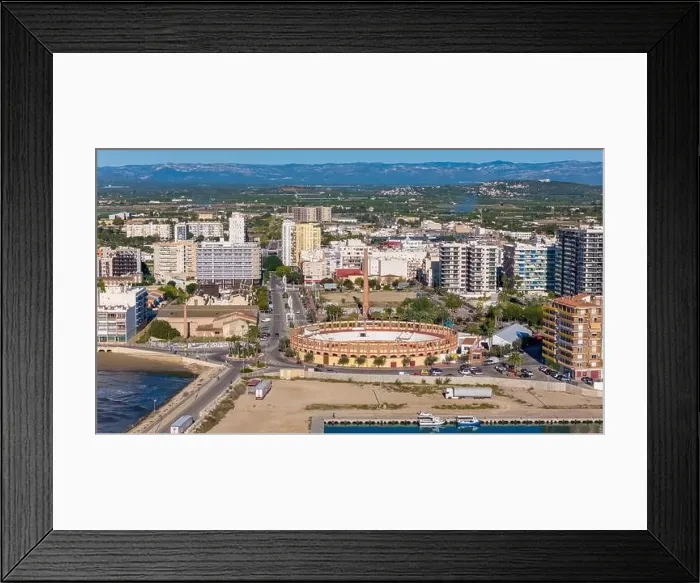 Framed Print : Aerial drone photo of the bullring in the Spanish coastal town of Vinaros Framed Print : Aerial drone photo of the bullring in the Spanish coastal town of Vinaros