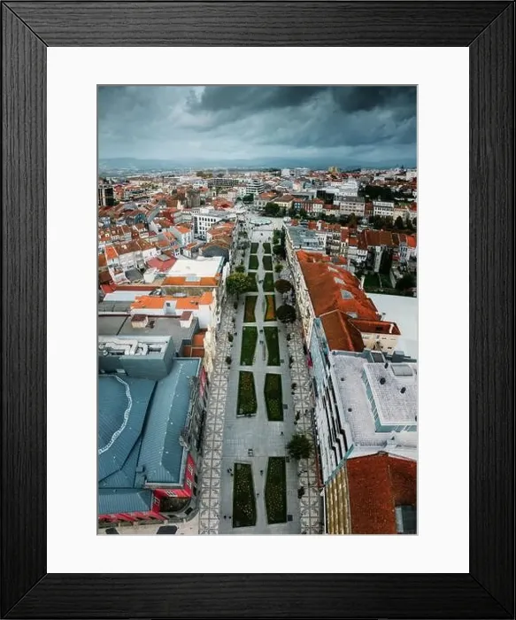 Framed Print : Aerial drone view of historic city of Braga in northern Portugal Framed Print : Aerial drone view of historic city of Braga in northern Portugal
