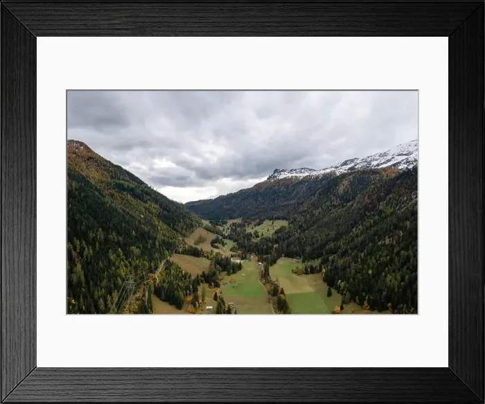 Framed Print : An aerial view of the Tamina Valley in late autumn with the first snow on the mountain tops Framed Print : An aerial view of the Tamina Valley in late autumn with the first snow on the mountain tops