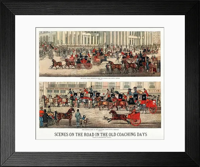 Framed Print : The Old Coaching Days The Royal Mails departing from the GPO Framed Print : The Old Coaching Days The Royal Mails departing from the GPO