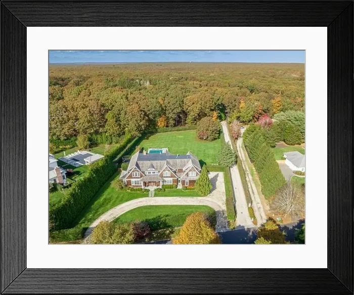 Framed Print : aerial view of a home at 16 ranch court, sagaponack, ny