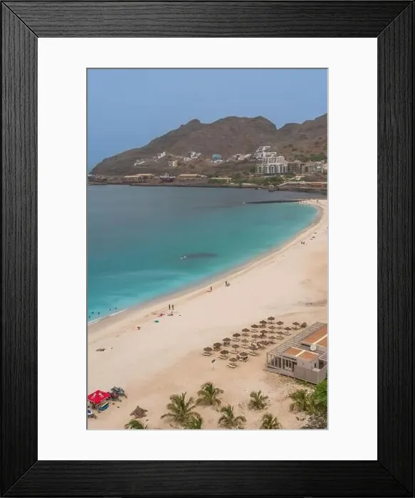 Framed Print : Aerial view of turquoise Laginha beach with white sand in Mindelo city in Sao Vicente Island in Cape Verde Framed Print : Aerial view of turquoise Laginha beach with white sand in Mindelo city in Sao Vicente Island in Cape Verde