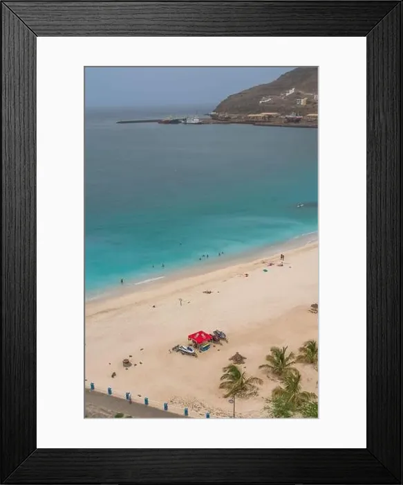 Framed Print : Aerial view of turquoise Laginha beach with white sand in Mindelo city in Sao Vicente Island in Cape Verde Framed Print : Aerial view of turquoise Laginha beach with white sand in Mindelo city in Sao Vicente Island in Cape Verde