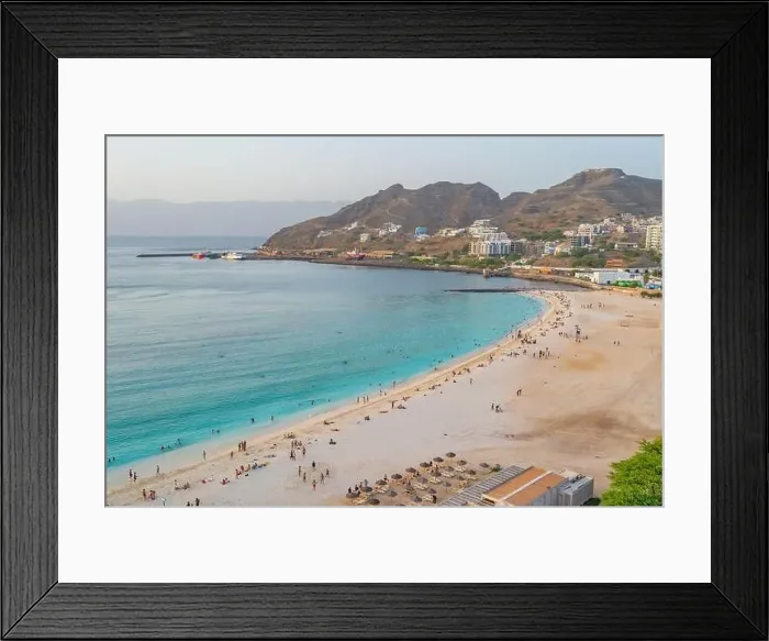 Framed Print : Aerial view of turquoise Laginha beach in Mindelo city in Sao Vicente Island in Cape Verde Framed Print : Aerial view of turquoise Laginha beach in Mindelo city in Sao Vicente Island in Cape Verde