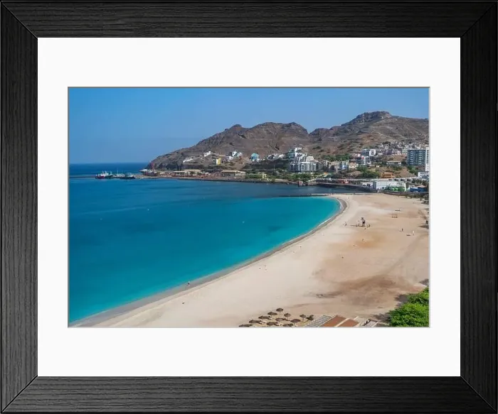 Framed Print : Aerial view of turquoise Laginha beach in Mindelo city in Sao Vicente Island in Cape Verde Framed Print : Aerial view of turquoise Laginha beach in Mindelo city in Sao Vicente Island in Cape Verde