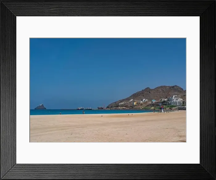 Framed Print : View of turquoise Laginha beach in Mindelo city in Sao Vicente Island in Cape Verde Framed Print : View of turquoise Laginha beach in Mindelo city in Sao Vicente Island in Cape Verde