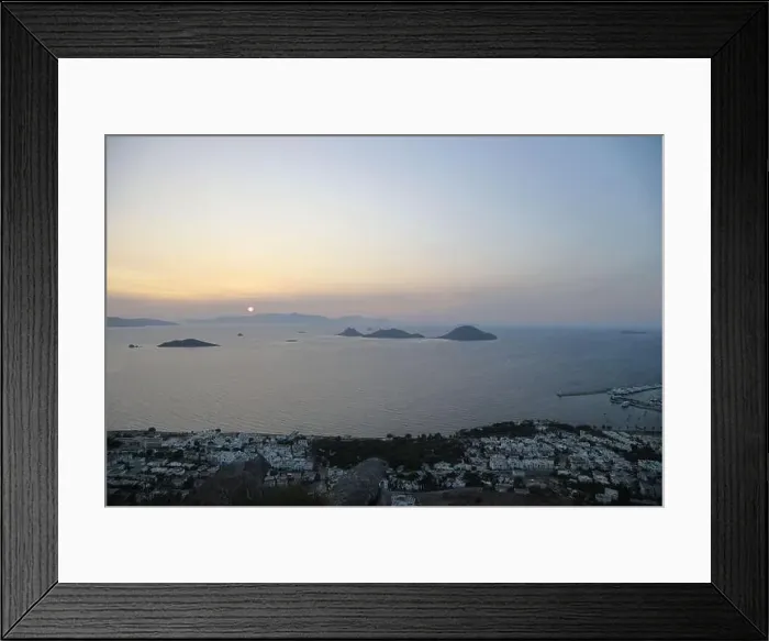Framed Print : Bodrum, Turkey. 04 October 2023: Seaside town of Turgutreis and spectacular sunsets. aerial view of islands and sea Framed Print : Bodrum, Turkey. 04 October 2023: Seaside town of Turgutreis and spectacular sunsets. aerial view of islands and sea