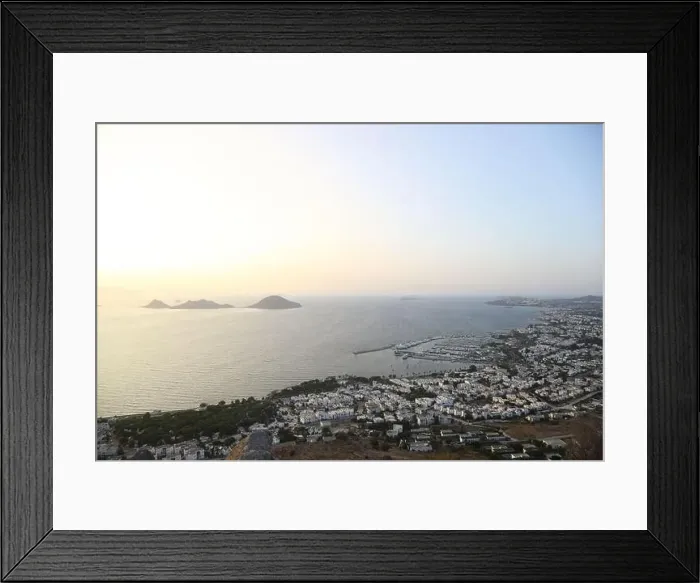 Framed Print : Bodrum, Turkey. 04 October 2023: Seaside town of Turgutreis and spectacular sunsets. aerial view of islands and sea Framed Print : Bodrum, Turkey. 04 October 2023: Seaside town of Turgutreis and spectacular sunsets. aerial view of islands and sea