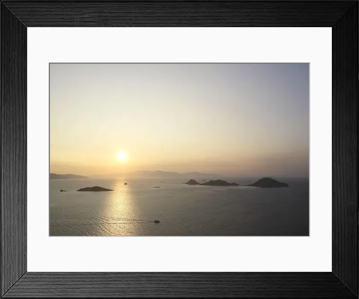 Framed Print : Seaside town of Turgutreis and spectacular sunsets. aerial view of islands and sea Framed Print : Seaside town of Turgutreis and spectacular sunsets. aerial view of islands and sea