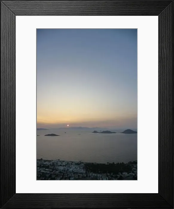 Framed Print : Seaside town of Turgutreis and spectacular sunsets. aerial view of islands and sea Framed Print : Seaside town of Turgutreis and spectacular sunsets. aerial view of islands and sea