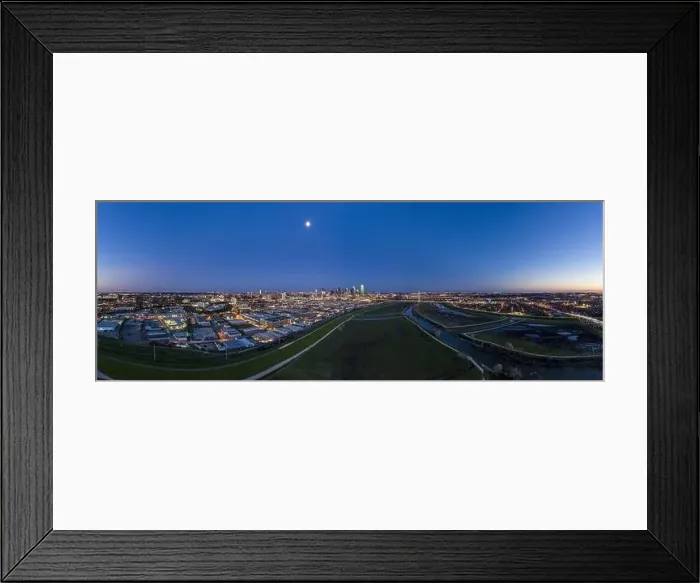 Framed Print : Panoramic aerial drone picture of Dallas skyline and Trammel Crow Park at sunset Framed Print : Panoramic aerial drone picture of Dallas skyline and Trammel Crow Park at sunset