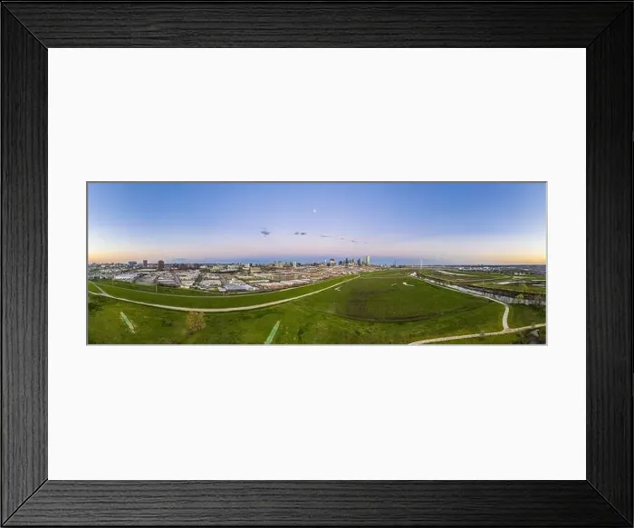 Framed Print : Panoramic aerial drone picture of Dallas skyline and Trammel Crow Park at sunset Framed Print : Panoramic aerial drone picture of Dallas skyline and Trammel Crow Park at sunset