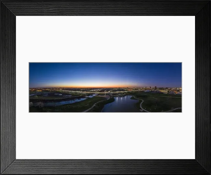 Framed Print : Panoramic aerial drone picture of Dallas skyline and Trammel Crow Park at sunset Framed Print : Panoramic aerial drone picture of Dallas skyline and Trammel Crow Park at sunset