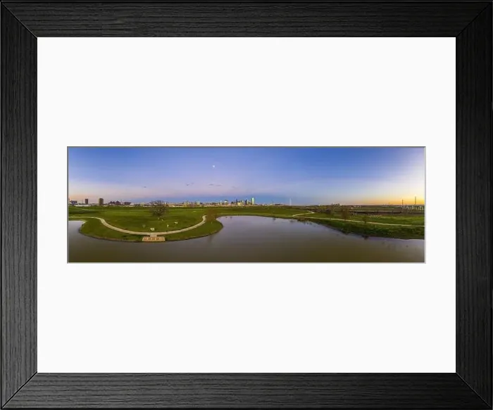 Framed Print : Panoramic aerial drone picture of Dallas skyline and Trammel Crow Park at sunset Framed Print : Panoramic aerial drone picture of Dallas skyline and Trammel Crow Park at sunset
