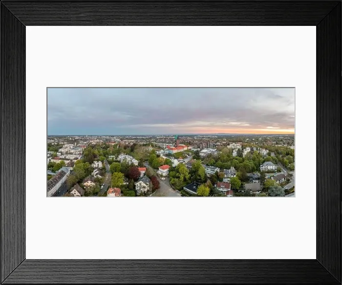 Framed Print : Drone panorama of the Hessian university city Darmstadt in Germany in the morning light Framed Print : Drone panorama of the Hessian university city Darmstadt in Germany in the morning light