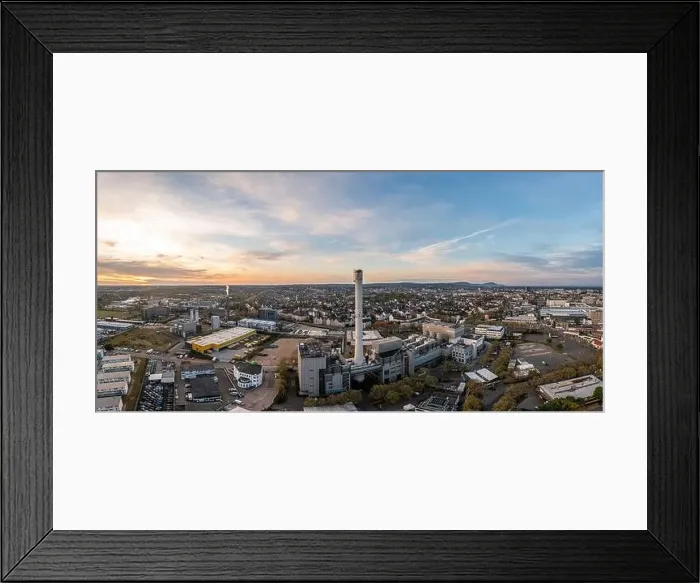 Framed Print : Drone panorama of the Hessian university city Darmstadt in Germany in the morning light Framed Print : Drone panorama of the Hessian university city Darmstadt in Germany in the morning light