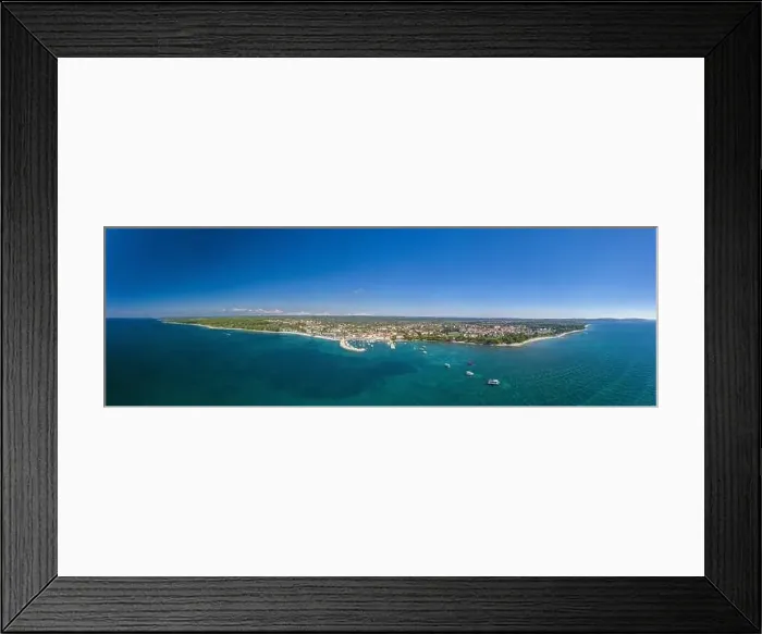 Framed Print : Panoramic aerial drone picture over the Istrian town of Fazana with harbour during daytime Framed Print : Panoramic aerial drone picture over the Istrian town of Fazana with harbour during daytime