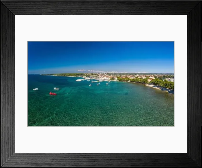 Framed Print : Panoramic aerial drone picture over the Istrian town of Fazana with harbour during daytime in summer Framed Print : Panoramic aerial drone picture over the Istrian town of Fazana with harbour during daytime in summer