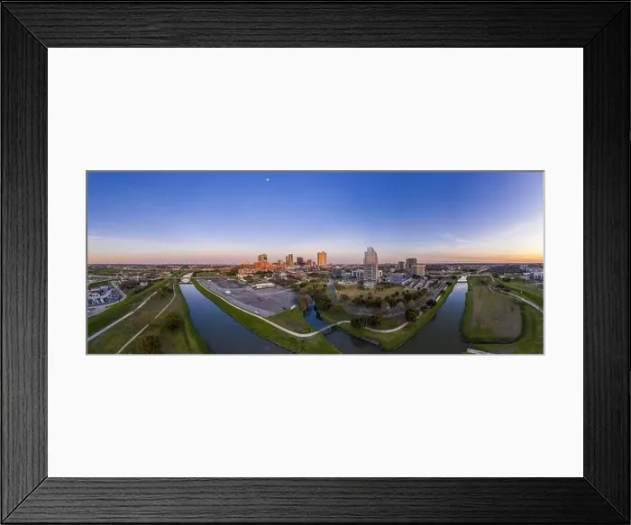Framed Print : Aerial panorama picture of the Fort Worth skyline at sunset from west direction Framed Print : Aerial panorama picture of the Fort Worth skyline at sunset from west direction
