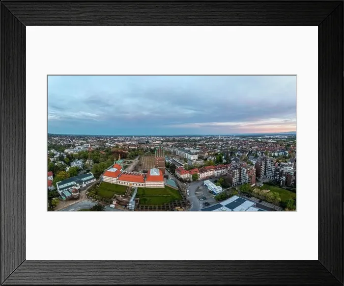 Framed Print : Drone panorama of the Hessian university city Darmstadt in Germany in the morning light Framed Print : Drone panorama of the Hessian university city Darmstadt in Germany in the morning light